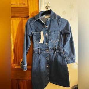 ZARA BLUE Collared Halter Short Denim Dress With Patch Pockets Small NWT